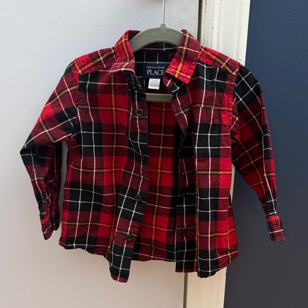The Children's Place Red and Black Plaid Button Down Shirt